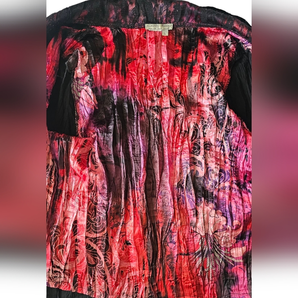 Alberto Makali Crushed Velvet Black Red Beaded‎ Jacket Large - Picture 10 of 13